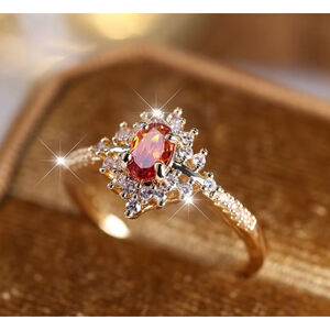 Romantic Oval Fire Opal Ring with Diamond Accents